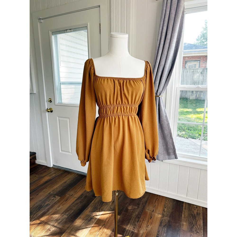 Altar'd State Women Mini Dress XS Mustard Yellow Cottagecore Prairie Fall Earthy